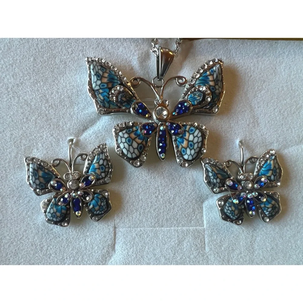 SS Butterfly Necklace Earring Set 22